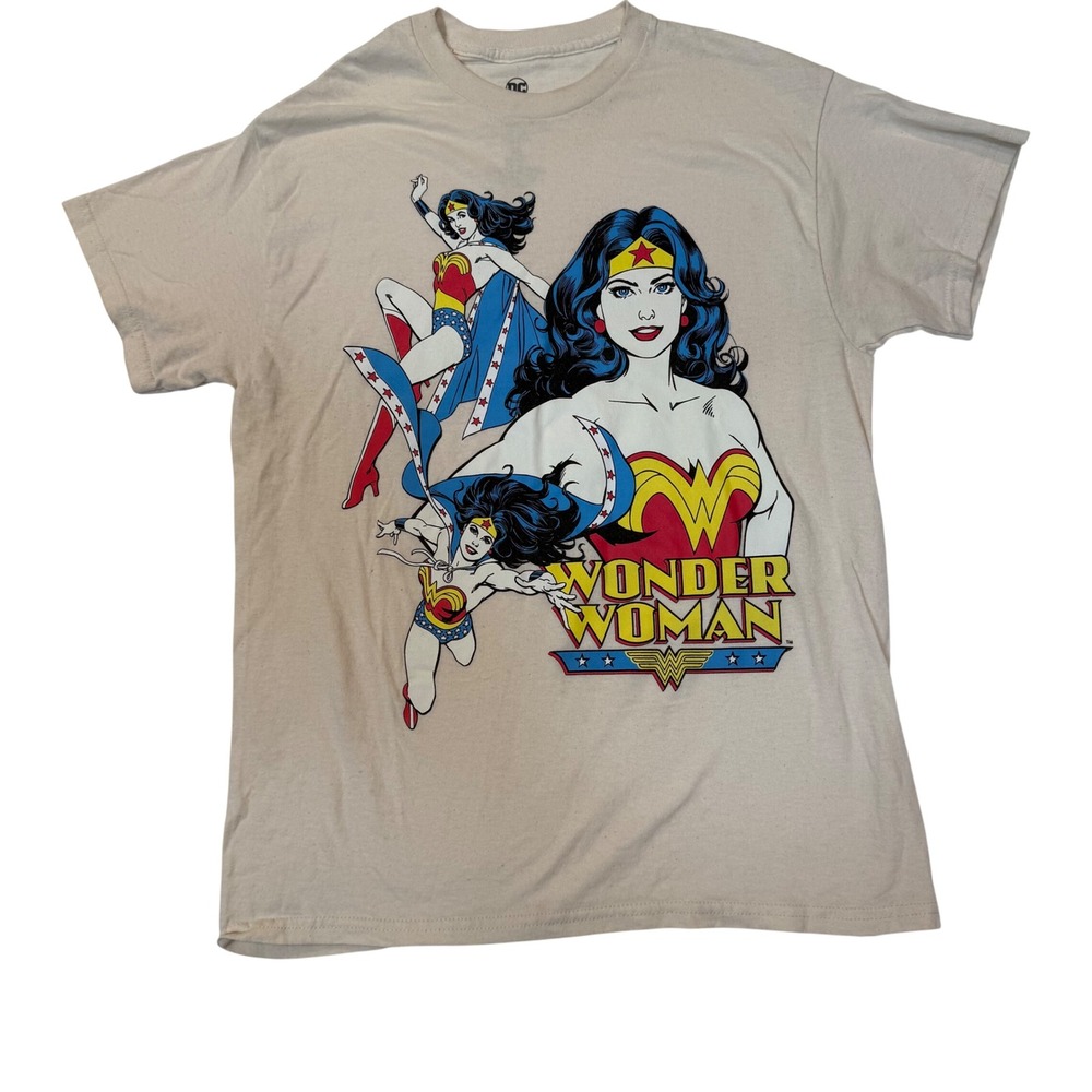 DC Comics Wonder Woman Graphic T-Shirt Tan Hybrid Apparel Medium Retro Comic Tee